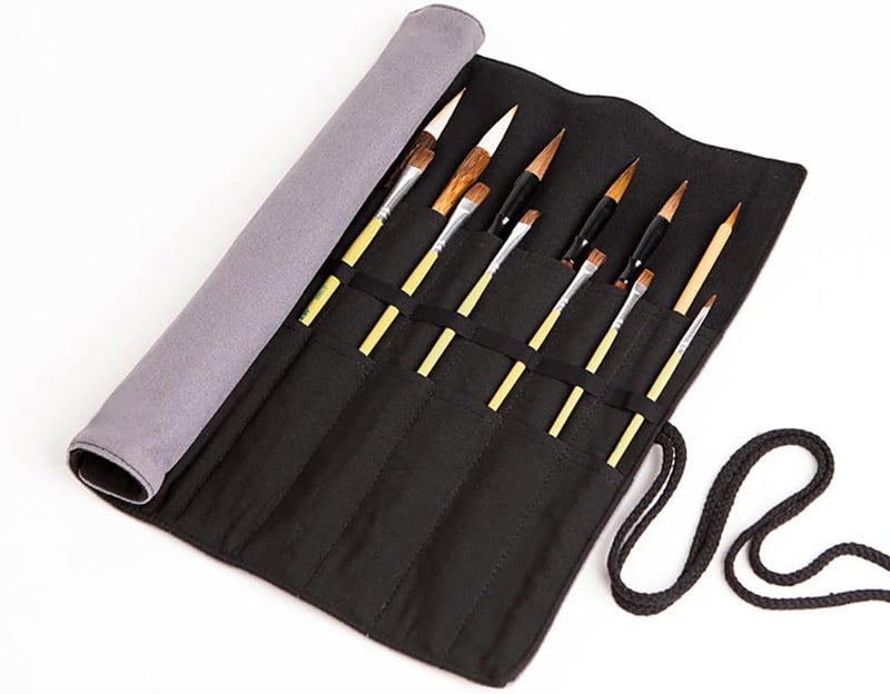 Funny live Paint Brush Holder Art Supplies, Artist Brush Holder & Art Supply Storage Organizer Roll-Up Case Bag, Protect Acrylic Oil Watercolor Paintbrushes (Grey-20 Slot Pockets) - Image 5